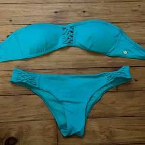 Teal Bandeau Bikini set - Sinched butt on bottom